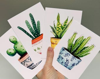 SUCCULENTS whimsical Mini or Regular sized cards set of 4 - floral blank greeting card set - 4 designs - Scattered Seed Co