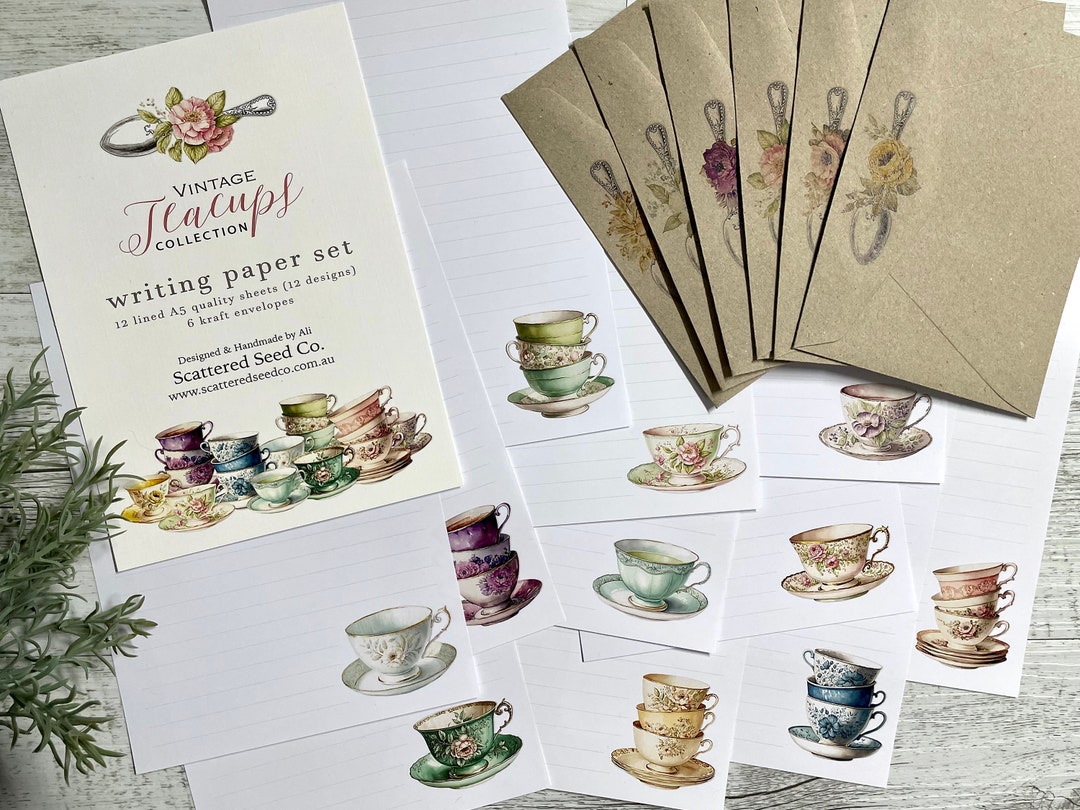 VINTAGE TEACUPS COLLECTION Writing Paper Set High Tea Themed Notepaper