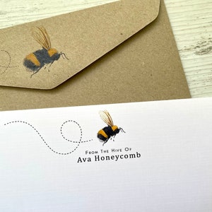 Flat BEE Notecard Set - Set of 10 - BEE stationery - Personalised or Blank BEE notecard set with coordinating kraft envelopes - Australia