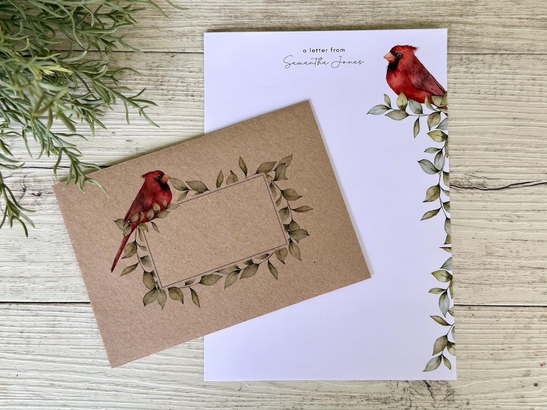 Cardinal Note Paper Personalised Writing Paper Set - Red CARDINAL Bird - Set of 20 ...