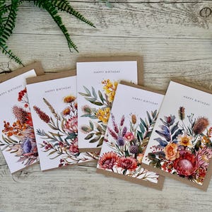 AUSTRALIAN FLORAL Collection Cards - Happy Birthday, Sympathy, Thinking of You, With Love, Merry Christmas - Choose your sentiment