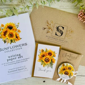 Thank You Gift Sunflower Stationery gift set - includes writing paper set, gift magnet, mini card & stationery envelope.