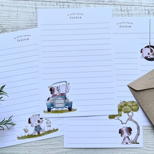 PUPPIES Juego de papel de escritura personalizado de 20 - Papel de notas personalizado con sobres kraft coordinados - Papelería infantil