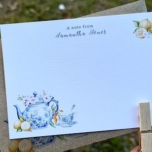 Blue & White Teapot Notecard Set - High Tea stationery - Personalised Notecards Blue and white China thank you cards Custom teapot cards