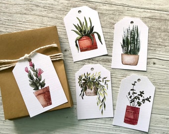 POTTED PLANTS Gift Tags Collection 2 Gardener gift Swing Tags  set of 10 pot plant gift tags Green Thumb party favour Florist tags