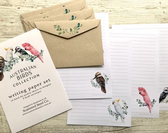AUSTRALIAN BIRDS Collection Writing Paper Set - Australian themed notepaper - penpal set - Scattered Seed Co