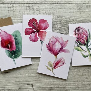 TROPICAL FLOWERS cards set of 4 - Mini or Regular size card set - Scattered Seed Co