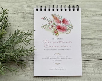 Australian Botanicals Perpetual Calendar Birthday Record book Nature lover gift special occasions record book Aussie Christmas gift
