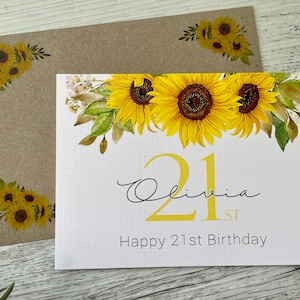 Sunflowers Personalised Birthday card - Sunflowers 21st 18th 90th Custom card