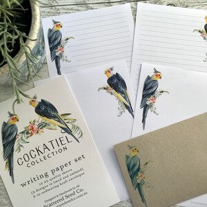 Conjunto de papel para escrita da coleção COCKATIEL - papel para cartas com tema de pássaros - conjunto de correspondência - Scattered Seed Co