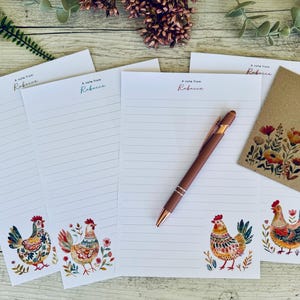 Juego de papel de carta personalizado - POLLOS DE ARTE POPULAR - Juego de 20 - Juego de amigos por correspondencia - Papel de carta personalizado con sobres kraft a juego