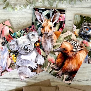 AUSTRALIAN WILDLIFE Karten - 5 verschiedene australische Tier-Designs inklusive - Kangaroo Koala Emu Echidna Glider - Scattered Seed Co