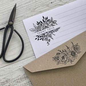 Conjunto de papel de escrita personalizado - BOTÂNICOS - Conjunto de 20 - Papel para cartas personalizado com envelopes kraft coordenados
