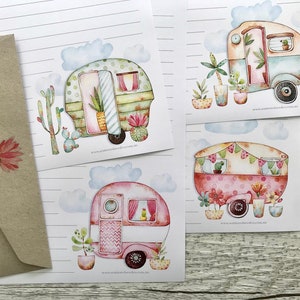 Personalised Writing Paper Set - VINTAGE CARAVANS - Set Of 20 - Penpal set - Personalised Notepaper with coordinating kraft envelopes
