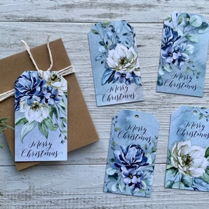 BLUE and WHITE FLORAL Christmas gift tags Unique Christmas Swing Tags Blue Christmas tags Christmas Gift for her Tags for Xmas