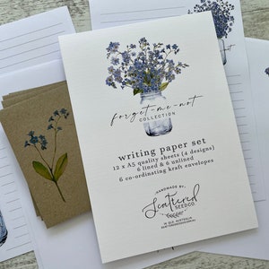 Conjunto de papel para escrever da coleção FORGET-ME-NOT - Papel para anotações com tema Forget-Me-NOT - conjunto de correspondência floral - Scattered Seed Co