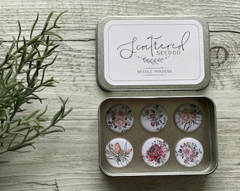 NEEDLE MINDERS or MAGNETS Australian Bouquet Collection set of 6 - 1 inch magnets - Button Pins - fridge magnets - Scattered Seed Co.