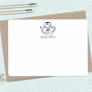 Flat TEAPOT Notecard Set - Set of 10 - teapot stationery - high tea notecard set with coordinating kraft envelopes - Australia