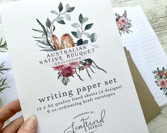 AUSTRALIAN NATIVE BOUQUET Collection Writing Paper Set - Australian themed notepaper - penpal set - Scattered Seed Co