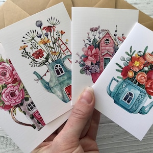 Conjunto de 4 cartas THE MOUSES HOUSE - Conjunto de cartões-presente Mini Houses - Conjunto de cartas Mini ou Regular - Scattered Seed Co