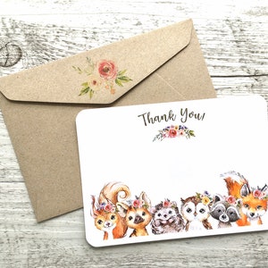 Merci FOREST FRIENDS Notecards Set - Merci Woodlands Notecards avec la coordination des enveloppes kraft - Scattered Seed Co.