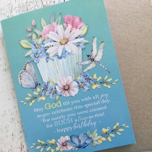 Feliz cumpleaños Christian SPRING GARDEN card - Tarjeta de cumpleaños en blanco de tamaño regular - Scattered Seed Co