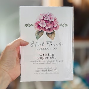 Conjunto de papel de carta da coleção BLUSH FLORALS - papel de carta - conjunto para correspondência - conjunto de papelaria Hortênsia Dália Tulipa Protea