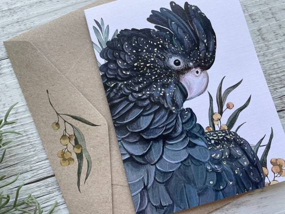 AUSTRALIAN Red-Tailed BLACK COCKATOO Card - Aussie bird design - Scattered Seed Co