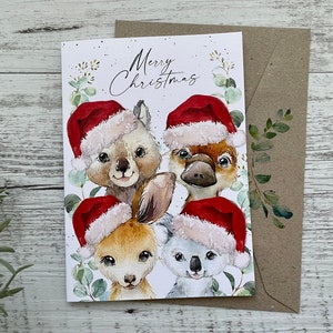 AUSTRALIAN ANIMALS CHRISTMAS Cards - set of 4 - Aussie Animals design - Scattered Seed Co
