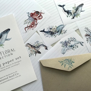 Conjunto de papel para escrita da coleção OCEAN FLORAL - papel para cartas com tema marinho - conjunto de correspondência - Scattered Seed Co