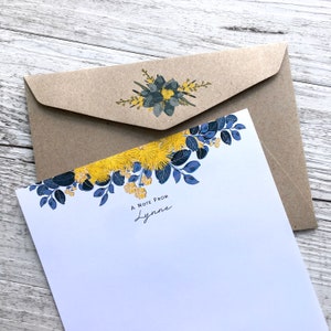 Personalised Writing Paper Set - AUSTRALIAN GOLDEN WATTLE - Set Of 20 - Personalised Notepaper Mum Gift for Friend