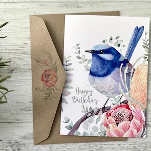 SUPERB FAIRY WREN Birthday card & Thinking of You card