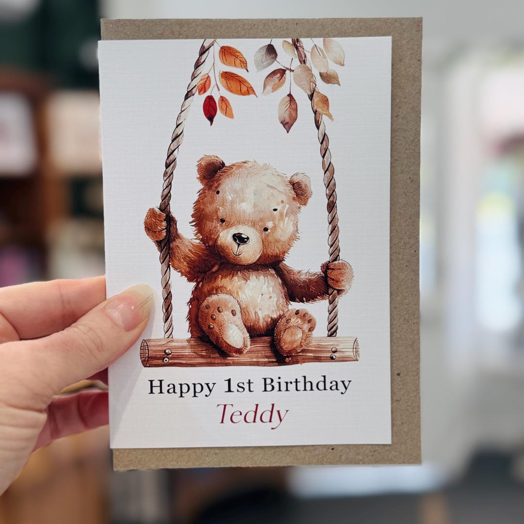 happy birthday teddy bear cards Images High Quality... Personalised Birthday Teddy Bear Card - Neutral Customised Childrens ...