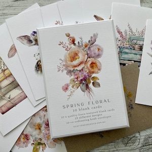 Lot de 10 cartes - Cartes de voeux FLORALES DE PRINTEMPS - Cartes vierges sur le thème du printemps