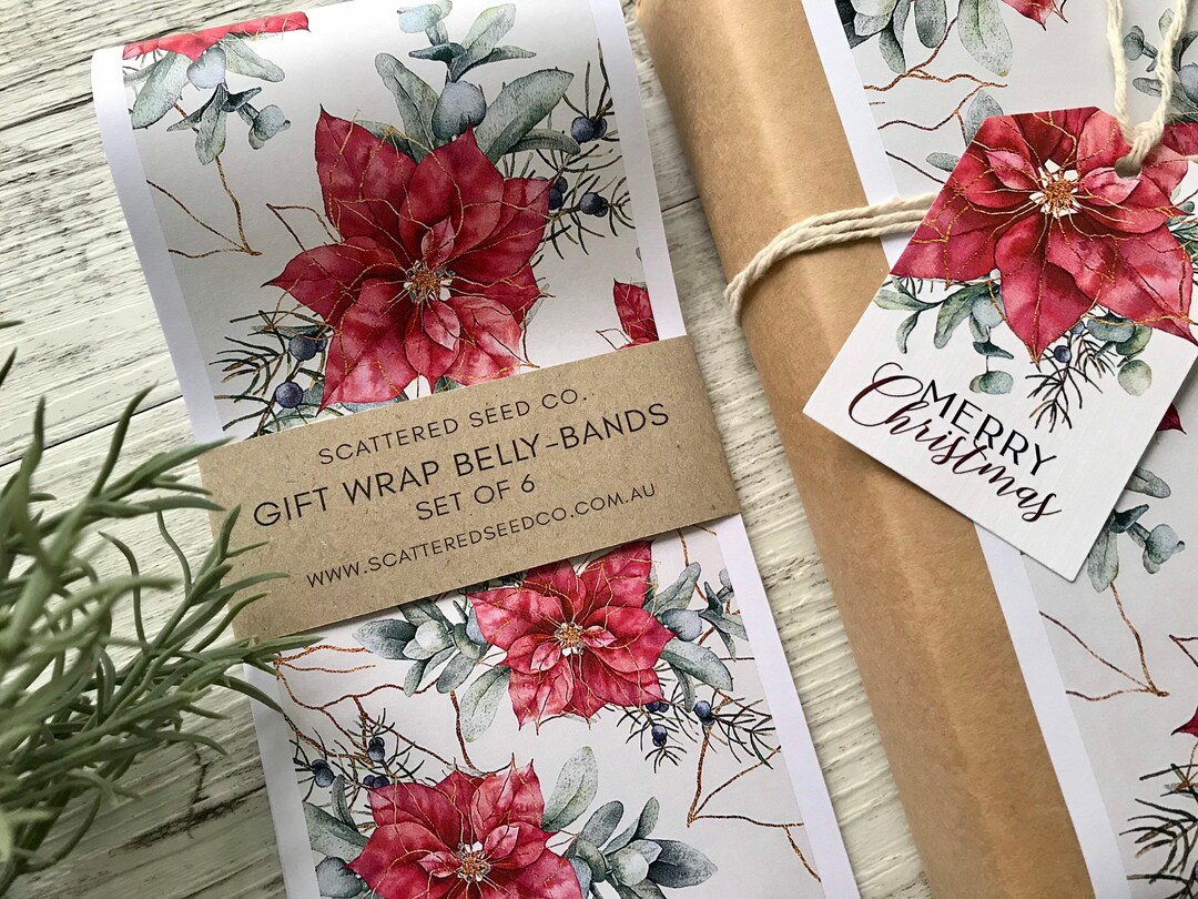 Gift Wrap Bellybands POINSETTIA COLLECTION Gift Wrap in Etsy Australia