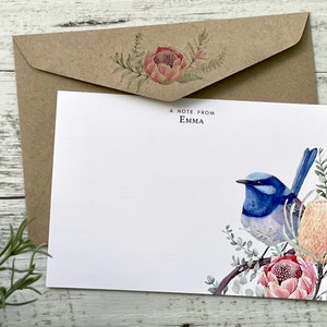 Flat Superb BLUE FAIRY WREN Notecard Set - Set of 10 - Bird stationery - Bird notecard set with coordinating kraft envelopes - Australia