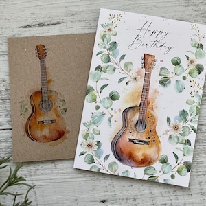 Acoustic Guitar floral Birthday Card - Instrument Birthday Card - Music Card