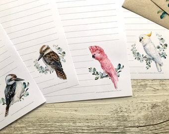 Personalised Writing Paper Set - AUSTRALIAN BIRDS - Set Of 20 - Penpal set - Personalised Notepaper with coordinating kraft envelopes