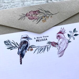 Conjunto de 10 cartões de notas planos AUSTRALIAN NATIVE WILDLIFE - Kookaburra e Cockatoo Cartões de notas personalizados ou em branco - Scattered Seed Co.