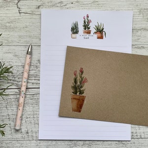 POTTED PLANTS COLLECITON 2 Personalised Writing Paper Set of 20 - Personalised Notepaper with coordinating kraft envelopes