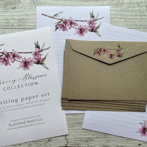 Conjunto de papel de escrita da coleção CHERRY BLOSSOMS - papel para cartas com tema de flor de cerejeira - conjunto de correspondência - Scattered Seed Co