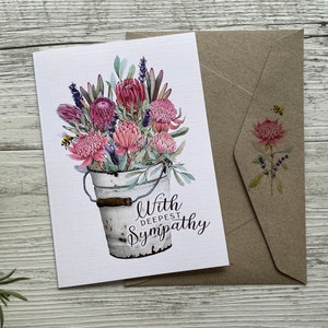 Australian Florals in bucket SYMPATHY Card - sorry for your loss Card - Scattered Seed Co