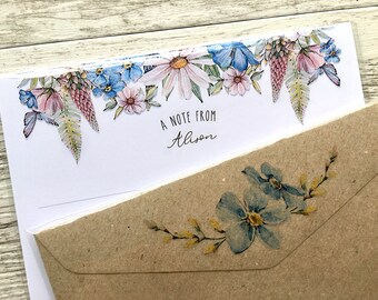 SPRING GARDEN Personalised Writing Paper Set of 20 - Personalised Notepaper with Optional Gift Wallet - Feminine Stationery
