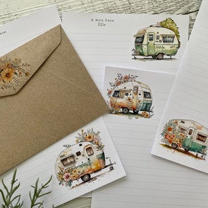 Personalised Writing Paper Set - NEW! VINTAGE CARAVANS - Set Of 20 - Penpal set - Personalised Notepaper with coordinating kraft envelopes