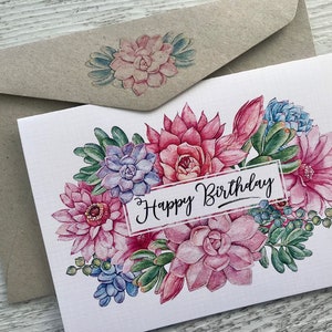 Cartão de feliz aniversário SUCULENTAS - Cartão de aniversário de suculentas - Cartão de jardineiro - Scattered Seed Co