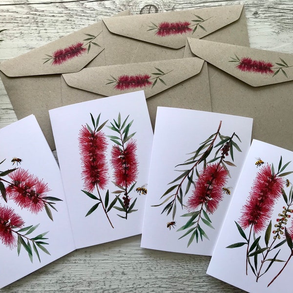 AUSTRALIAN CALLISTEMON/Bottlebrush cards set of 4 - Mini or Regular size card set - Scattered Seed Co