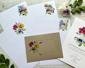 PANSY Collection Writing Paper Set - Pansies flower themed notepaper - penpal set - Scattered Seed Co