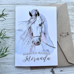 Biglietto di compleanno HORSE personalizzato - biglietto di cavallo andaluso - Biglietto di compleanno di dimensioni regolari - Scattered Seed Co