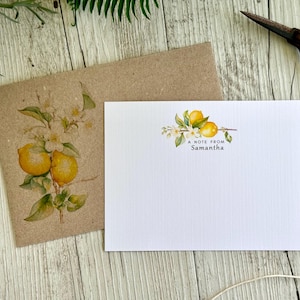 Flat LEMON Branch Notecard Set - Set of 10 - LEMON stationery - LEMON notecard set with coordinating kraft envelopes - Australia