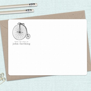 Flat PENNY FARTHING Notecard Set - Set de 10 - papeterie de vélo vintage - set de carte de thé avec enveloppes kraft coordonnées - France